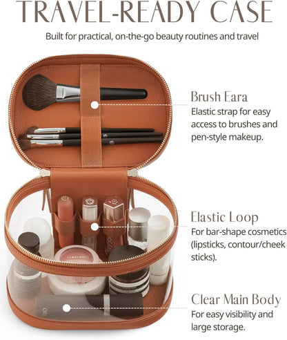 Clear Makeup Bag Travel Cosmetic Case Transparent Toiletry Bag with Zipper, Portable Make Up Organizer Traveling Compact Car Bag for Essentials, Sage Green, Medium