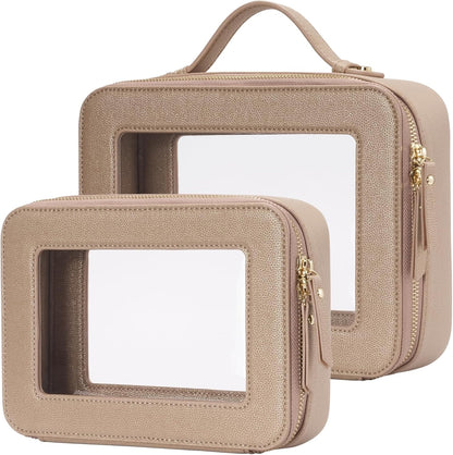 Clear Makeup Bag Travel Cosmetic Case Transparent Toiletry Bag with Zipper, Portable Make Up Organizer Traveling Compact Car Bag for Essentials, Sage Green, Medium