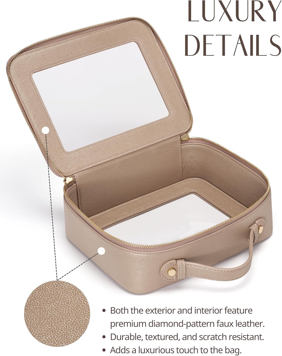 Clear Makeup Bag Travel Cosmetic Case Transparent Toiletry Bag with Zipper, Portable Make Up Organizer Traveling Compact Car Bag for Essentials, Sage Green, Medium