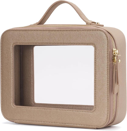Clear Makeup Bag Travel Cosmetic Case Transparent Toiletry Bag with Zipper, Portable Make Up Organizer Traveling Compact Car Bag for Essentials, Sage Green, Medium