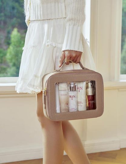 Clear Makeup Bag Travel Cosmetic Case Transparent Toiletry Bag with Zipper, Portable Make Up Organizer Traveling Compact Car Bag for Essentials, Sage Green, Medium