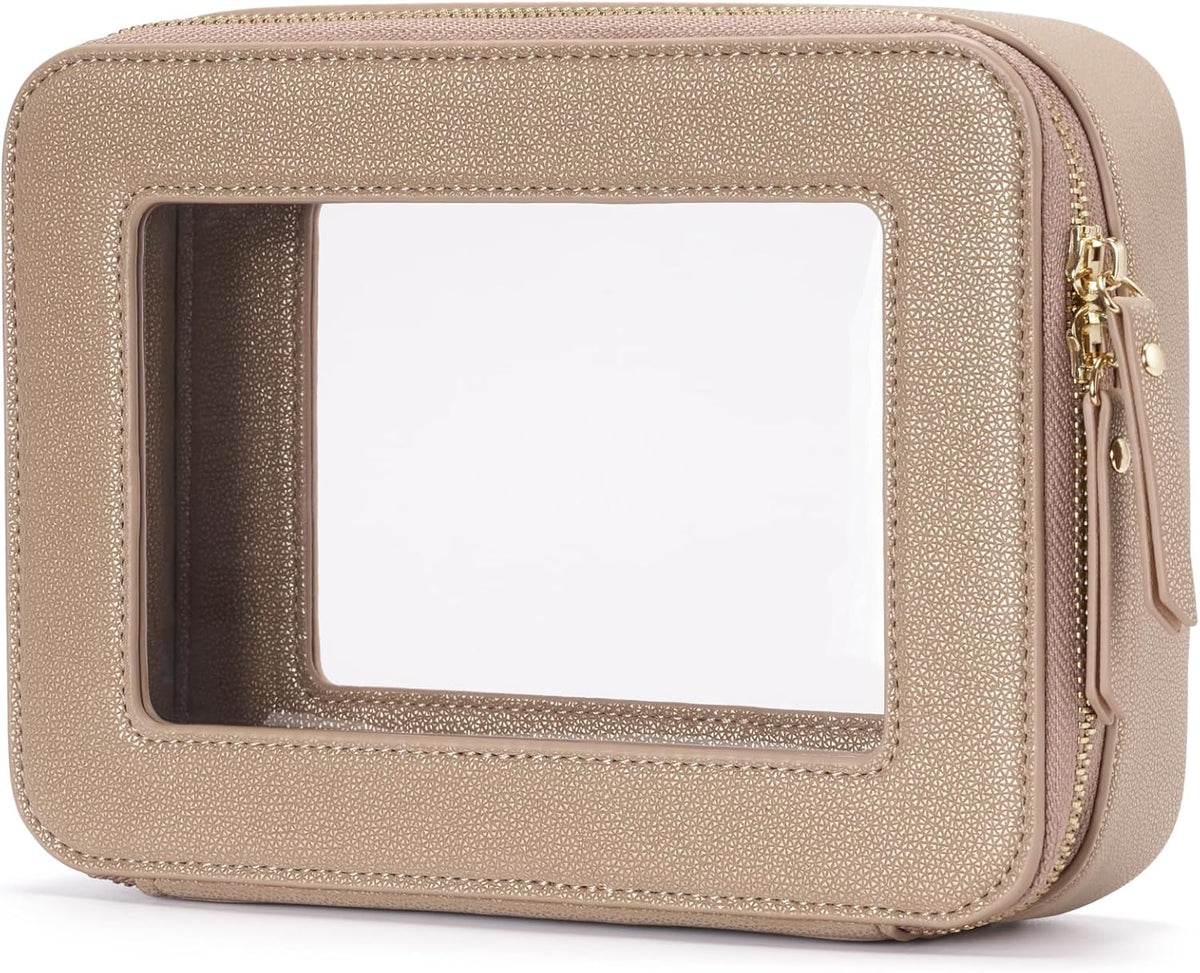 Clear Makeup Bag Travel Cosmetic Case Transparent Toiletry Bag with Zipper, Portable Make Up Organizer Traveling Compact Car Bag for Essentials, Sage Green, Medium