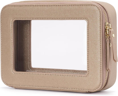 Clear Makeup Bag Travel Cosmetic Case Transparent Toiletry Bag with Zipper, Portable Make Up Organizer Traveling Compact Car Bag for Essentials, Sage Green, Medium