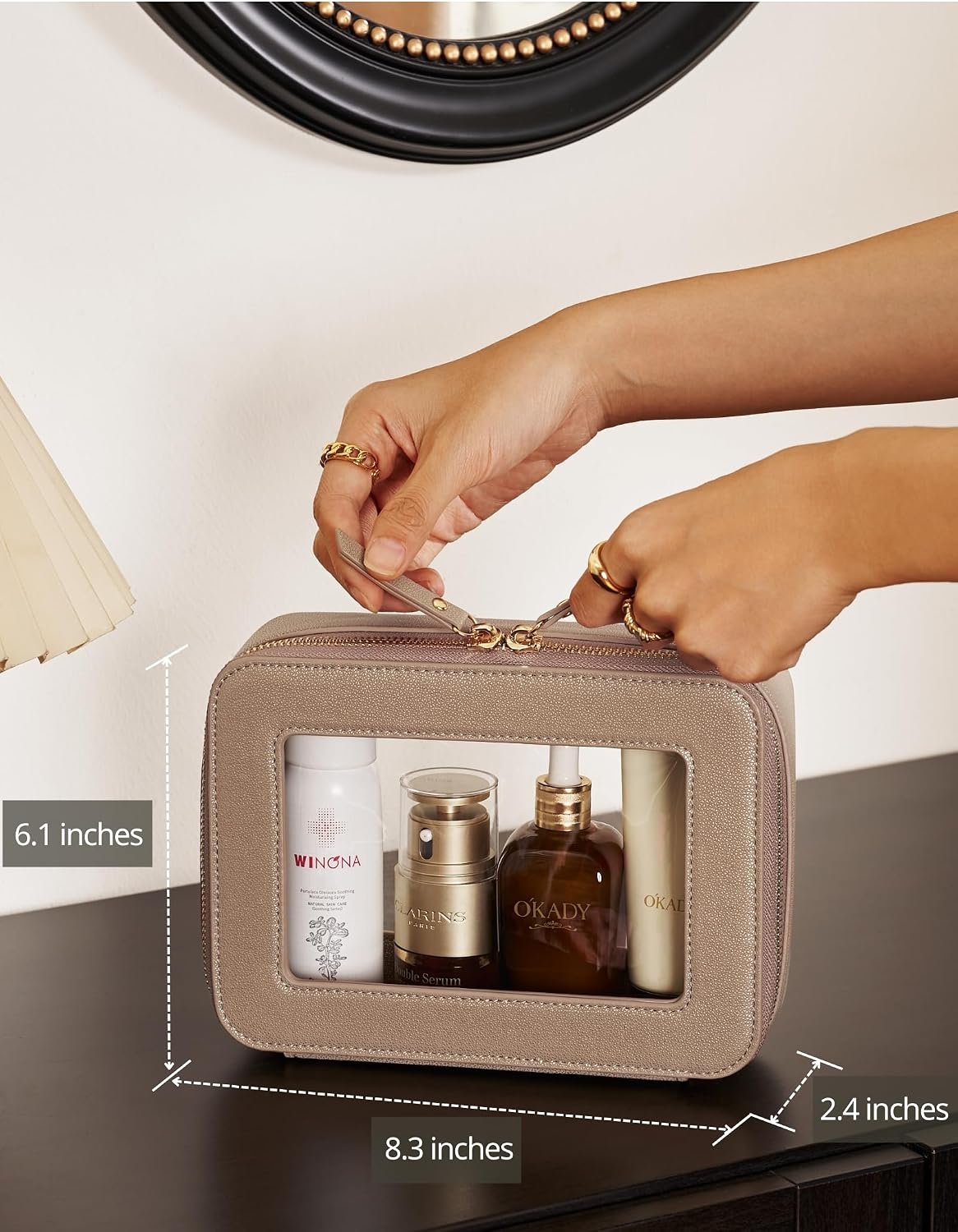 Clear Makeup Bag Travel Cosmetic Case Transparent Toiletry Bag with Zipper, Portable Make Up Organizer Traveling Compact Car Bag for Essentials, Sage Green, Medium