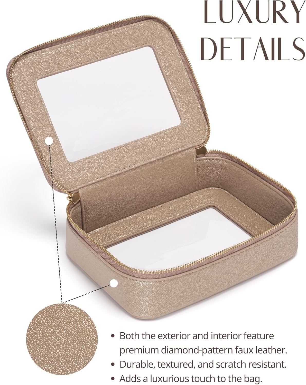 Clear Makeup Bag Travel Cosmetic Case Transparent Toiletry Bag with Zipper, Portable Make Up Organizer Traveling Compact Car Bag for Essentials, Sage Green, Medium