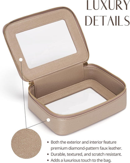 Clear Makeup Bag Travel Cosmetic Case Transparent Toiletry Bag with Zipper, Portable Make Up Organizer Traveling Compact Car Bag for Essentials, Sage Green, Medium