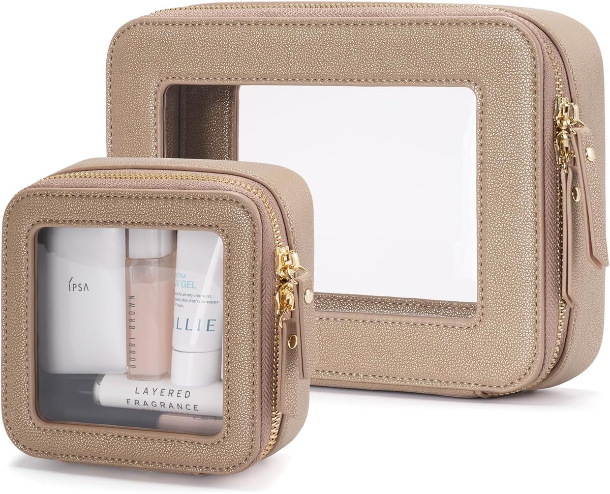 Clear Makeup Bag Travel Cosmetic Case Transparent Toiletry Bag with Zipper, Portable Make Up Organizer Traveling Compact Car Bag for Essentials, Sage Green, Medium