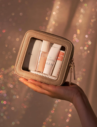 Clear Makeup Bag Travel Cosmetic Case Transparent Toiletry Bag with Zipper, Portable Make Up Organizer Traveling Compact Car Bag for Essentials, Sage Green, Medium