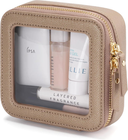 Clear Makeup Bag Travel Cosmetic Case Transparent Toiletry Bag with Zipper, Portable Make Up Organizer Traveling Compact Car Bag for Essentials, Sage Green, Medium