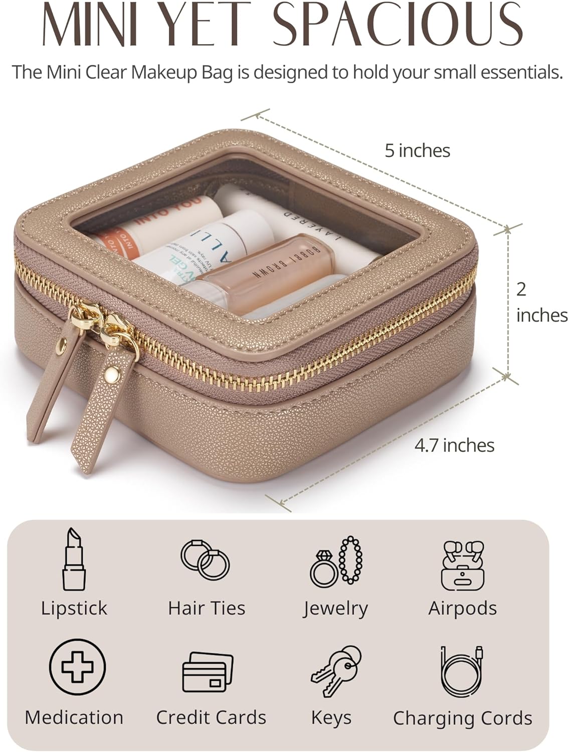 Clear Makeup Bag Travel Cosmetic Case Transparent Toiletry Bag with Zipper, Portable Make Up Organizer Traveling Compact Car Bag for Essentials, Sage Green, Medium