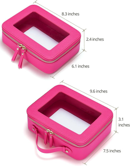Clear Makeup Bag Travel Cosmetic Case Transparent Toiletry Bag with Zipper, Portable Make Up Organizer Traveling Compact Car Bag for Essentials, Sage Green, Medium