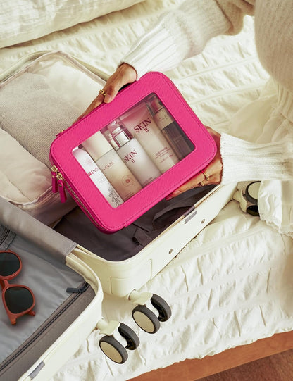 Clear Makeup Bag Travel Cosmetic Case Transparent Toiletry Bag with Zipper, Portable Make Up Organizer Traveling Compact Car Bag for Essentials, Sage Green, Medium