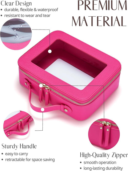 Clear Makeup Bag Travel Cosmetic Case Transparent Toiletry Bag with Zipper, Portable Make Up Organizer Traveling Compact Car Bag for Essentials, Sage Green, Medium