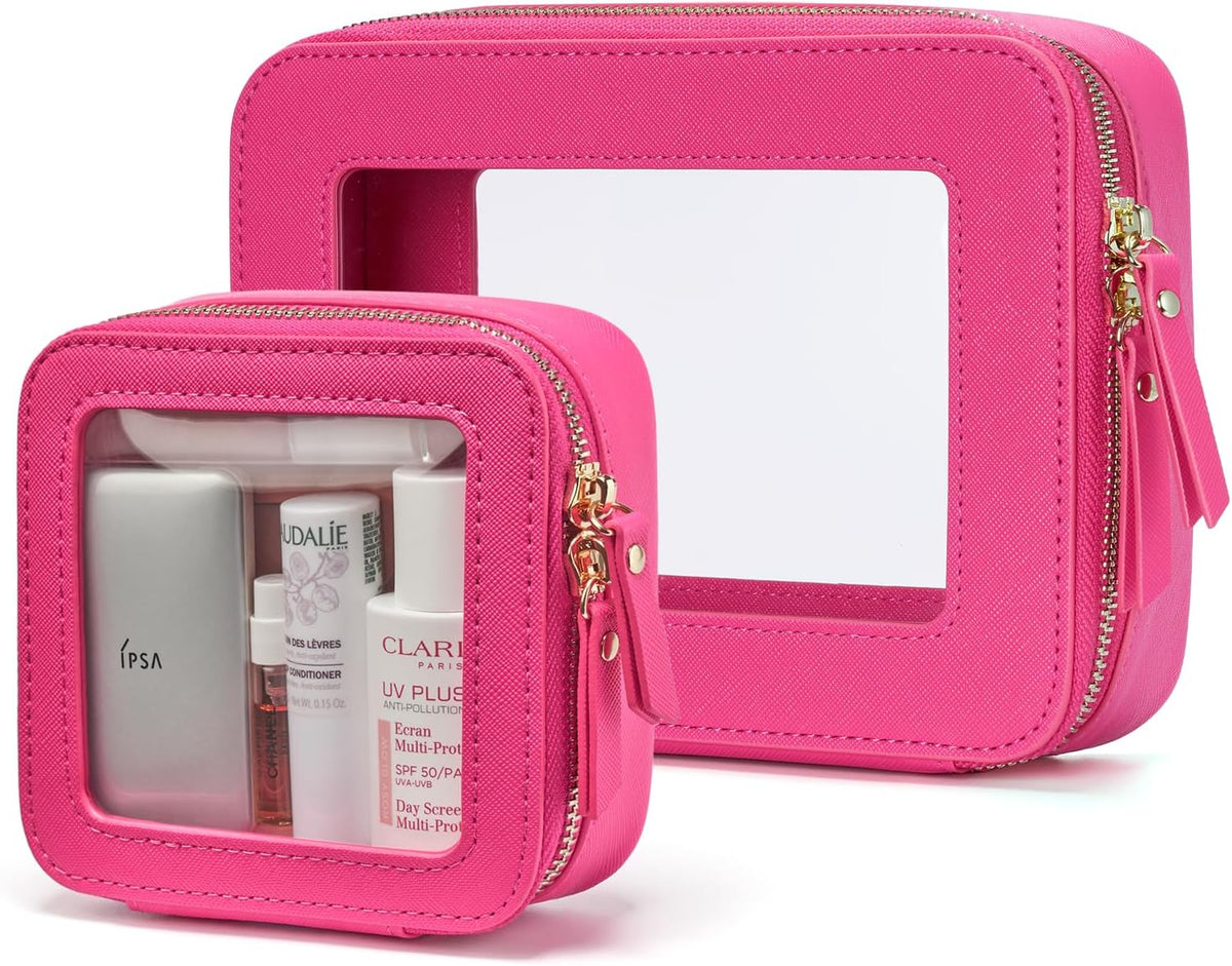 Clear Makeup Bag Travel Cosmetic Case Transparent Toiletry Bag with Zipper, Portable Make Up Organizer Traveling Compact Car Bag for Essentials, Sage Green, Medium