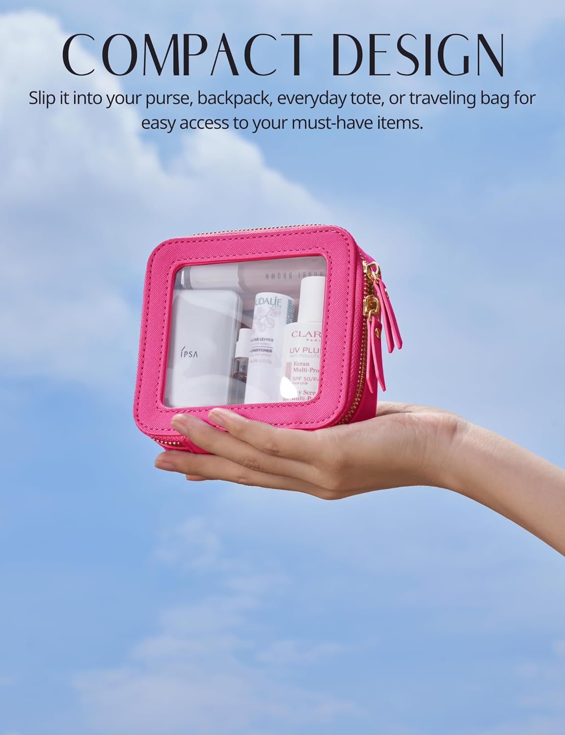 Clear Makeup Bag Travel Cosmetic Case Transparent Toiletry Bag with Zipper, Portable Make Up Organizer Traveling Compact Car Bag for Essentials, Sage Green, Medium