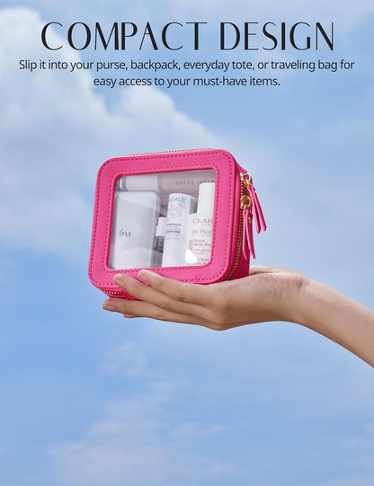 Clear Makeup Bag Travel Cosmetic Case Transparent Toiletry Bag with Zipper, Portable Make Up Organizer Traveling Compact Car Bag for Essentials, Sage Green, Medium