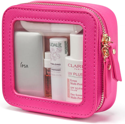 Clear Makeup Bag Travel Cosmetic Case Transparent Toiletry Bag with Zipper, Portable Make Up Organizer Traveling Compact Car Bag for Essentials, Sage Green, Medium