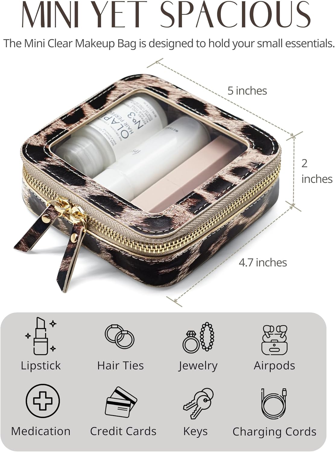 Clear Makeup Bag Travel Cosmetic Case Transparent Toiletry Bag with Zipper, Portable Make Up Organizer Traveling Compact Car Bag for Essentials, Sage Green, Medium