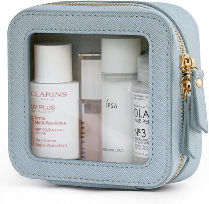 Clear Makeup Bag Travel Cosmetic Case Transparent Toiletry Bag with Zipper, Portable Make Up Organizer Traveling Compact Car Bag for Essentials, Sage Green, Medium