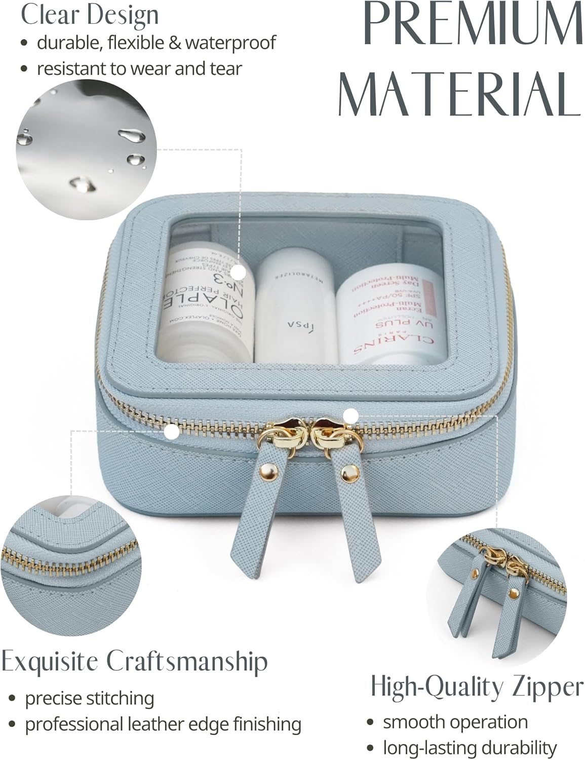 Clear Makeup Bag Travel Cosmetic Case Transparent Toiletry Bag with Zipper, Portable Make Up Organizer Traveling Compact Car Bag for Essentials, Sage Green, Medium
