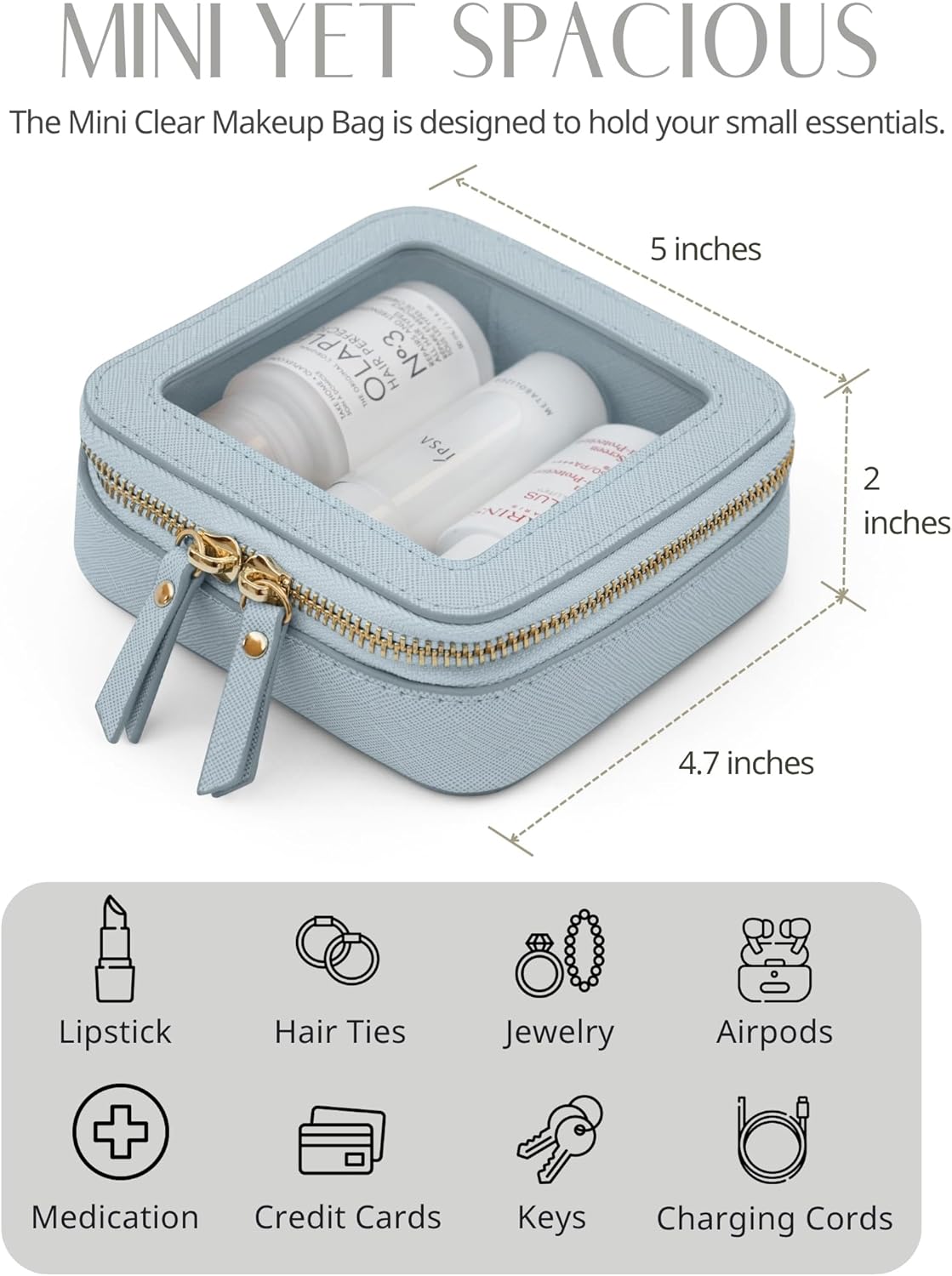 Clear Makeup Bag Travel Cosmetic Case Transparent Toiletry Bag with Zipper, Portable Make Up Organizer Traveling Compact Car Bag for Essentials, Sage Green, Medium