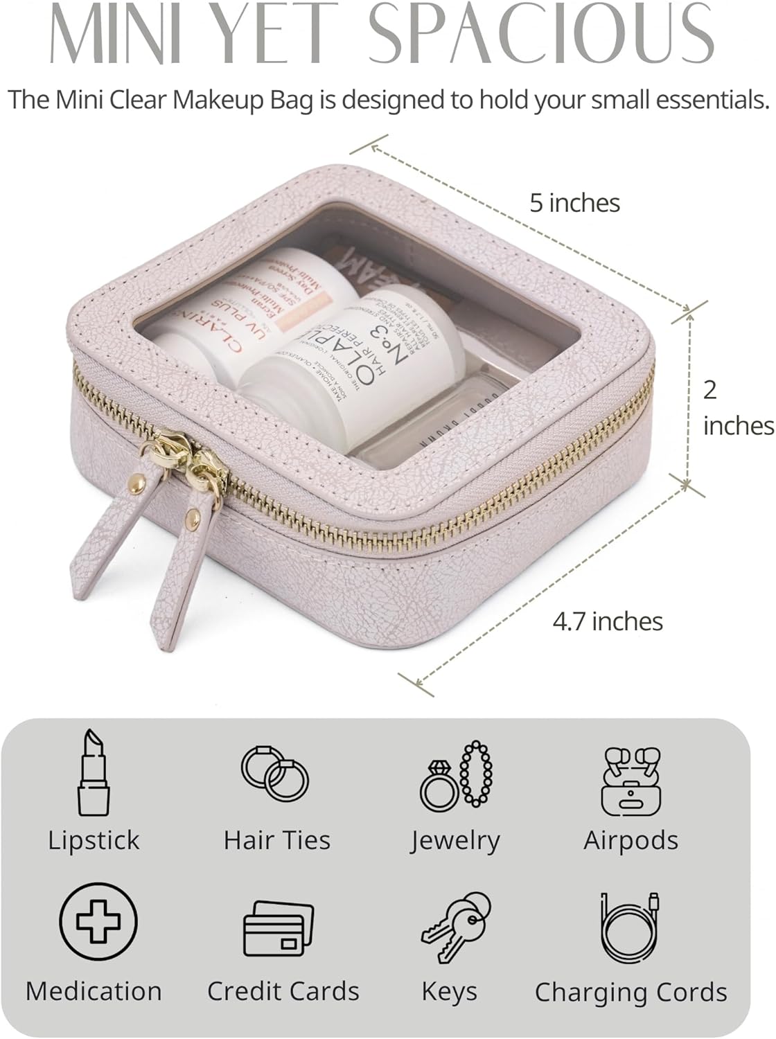 Clear Makeup Bag Travel Cosmetic Case Transparent Toiletry Bag with Zipper, Portable Make Up Organizer Traveling Compact Car Bag for Essentials, Sage Green, Medium