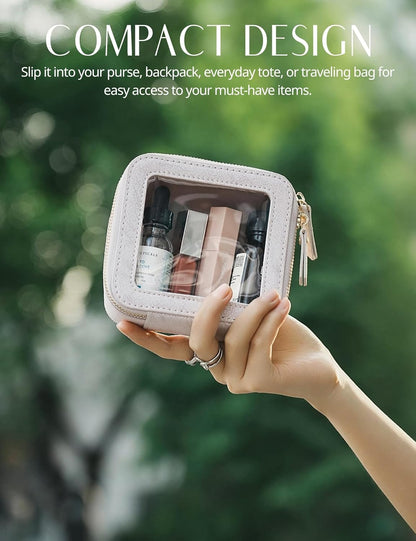 Clear Makeup Bag Travel Cosmetic Case Transparent Toiletry Bag with Zipper, Portable Make Up Organizer Traveling Compact Car Bag for Essentials, Sage Green, Medium