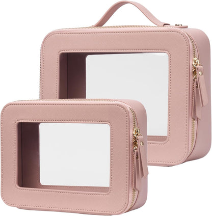 Clear Makeup Bag Travel Cosmetic Case Transparent Toiletry Bag with Zipper, Portable Make Up Organizer Traveling Compact Car Bag for Essentials, Sage Green, Medium