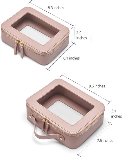 Clear Makeup Bag Travel Cosmetic Case Transparent Toiletry Bag with Zipper, Portable Make Up Organizer Traveling Compact Car Bag for Essentials, Sage Green, Medium