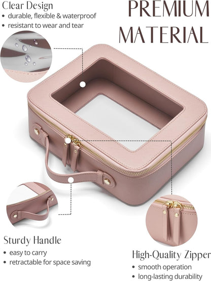 Clear Makeup Bag Travel Cosmetic Case Transparent Toiletry Bag with Zipper, Portable Make Up Organizer Traveling Compact Car Bag for Essentials, Sage Green, Medium