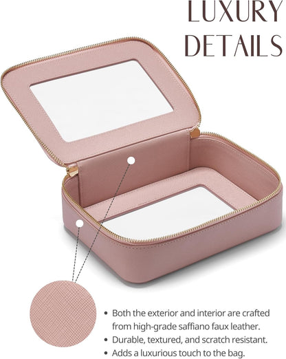 Clear Makeup Bag Travel Cosmetic Case Transparent Toiletry Bag with Zipper, Portable Make Up Organizer Traveling Compact Car Bag for Essentials, Sage Green, Medium