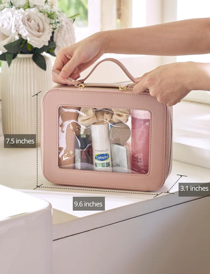 Clear Makeup Bag Travel Cosmetic Case Transparent Toiletry Bag with Zipper, Portable Make Up Organizer Traveling Compact Car Bag for Essentials, Sage Green, Medium