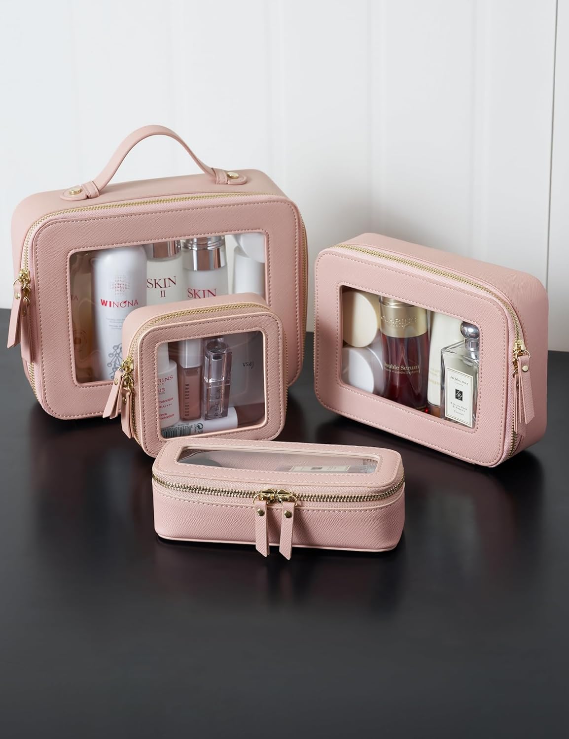 Clear Makeup Bag Travel Cosmetic Case Transparent Toiletry Bag with Zipper, Portable Make Up Organizer Traveling Compact Car Bag for Essentials, Sage Green, Medium