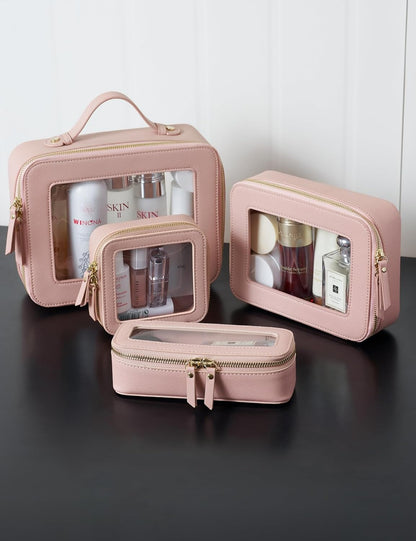 Clear Makeup Bag Travel Cosmetic Case Transparent Toiletry Bag with Zipper, Portable Make Up Organizer Traveling Compact Car Bag for Essentials, Sage Green, Medium