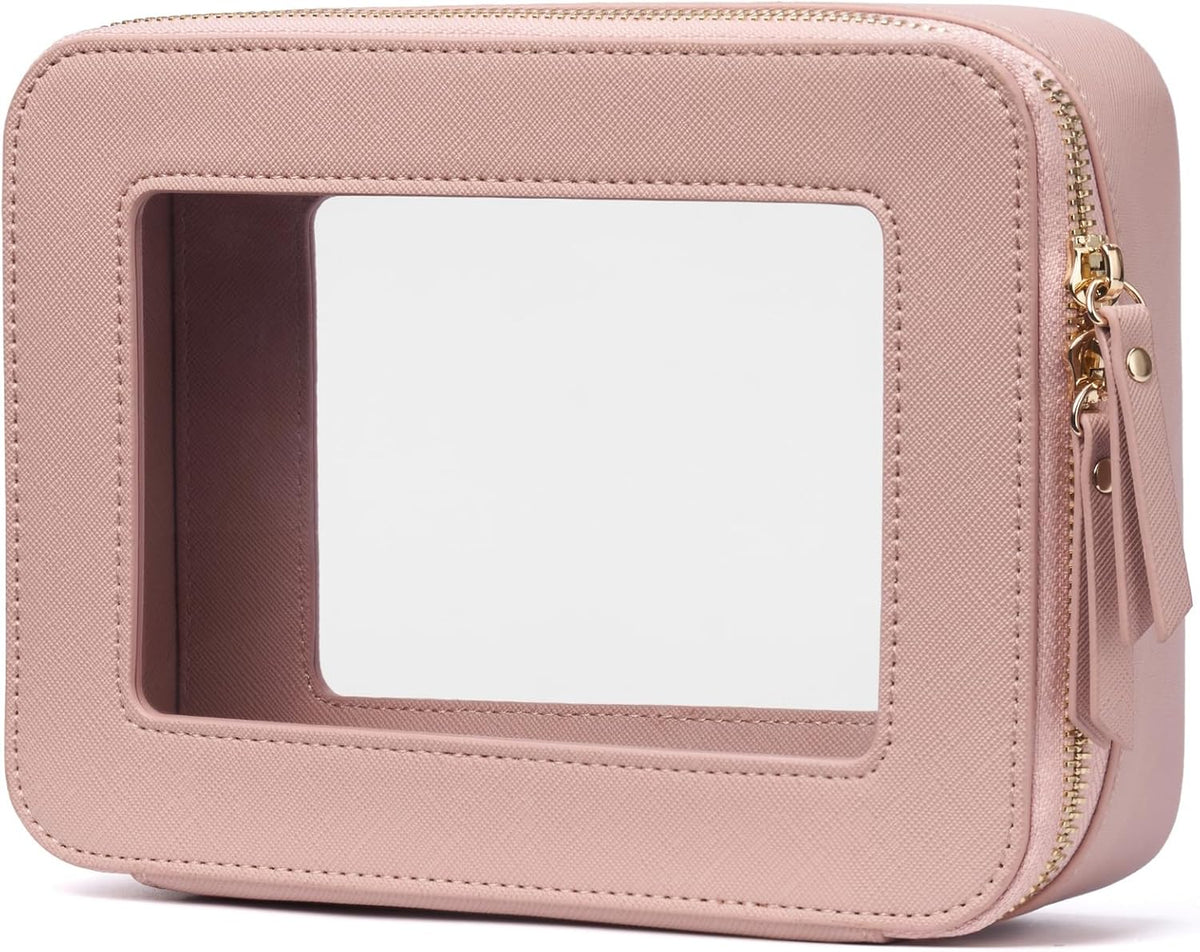 Clear Makeup Bag Travel Cosmetic Case Transparent Toiletry Bag with Zipper, Portable Make Up Organizer Traveling Compact Car Bag for Essentials, Sage Green, Medium