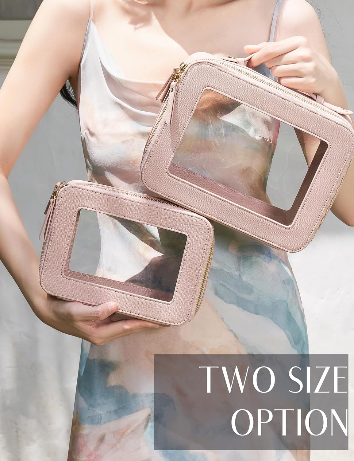 Clear Makeup Bag Travel Cosmetic Case Transparent Toiletry Bag with Zipper, Portable Make Up Organizer Traveling Compact Car Bag for Essentials, Sage Green, Medium