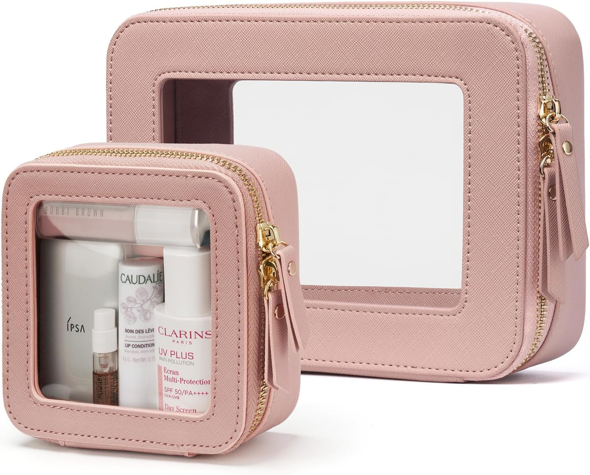 Clear Makeup Bag Travel Cosmetic Case Transparent Toiletry Bag with Zipper, Portable Make Up Organizer Traveling Compact Car Bag for Essentials, Sage Green, Medium