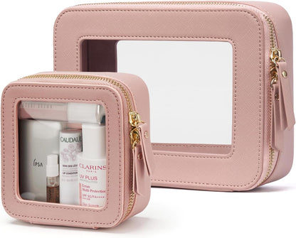Clear Makeup Bag Travel Cosmetic Case Transparent Toiletry Bag with Zipper, Portable Make Up Organizer Traveling Compact Car Bag for Essentials, Sage Green, Medium