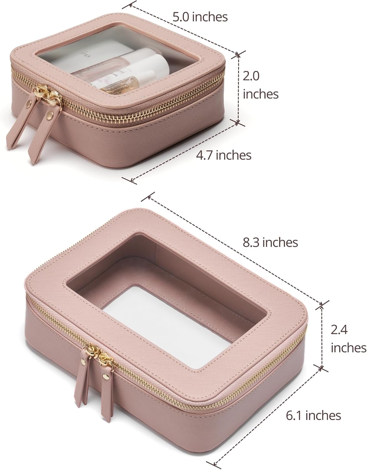 Clear Makeup Bag Travel Cosmetic Case Transparent Toiletry Bag with Zipper, Portable Make Up Organizer Traveling Compact Car Bag for Essentials, Sage Green, Medium