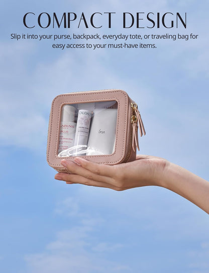 Clear Makeup Bag Travel Cosmetic Case Transparent Toiletry Bag with Zipper, Portable Make Up Organizer Traveling Compact Car Bag for Essentials, Sage Green, Medium