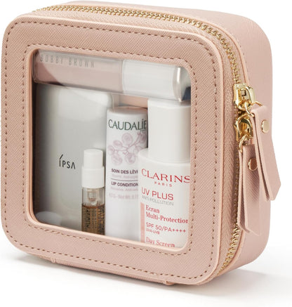Clear Makeup Bag Travel Cosmetic Case Transparent Toiletry Bag with Zipper, Portable Make Up Organizer Traveling Compact Car Bag for Essentials, Sage Green, Medium