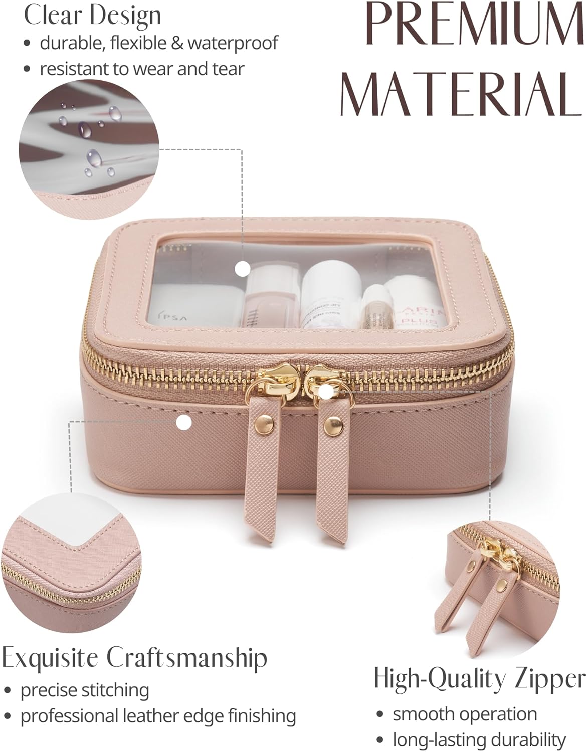 Clear Makeup Bag Travel Cosmetic Case Transparent Toiletry Bag with Zipper, Portable Make Up Organizer Traveling Compact Car Bag for Essentials, Sage Green, Medium
