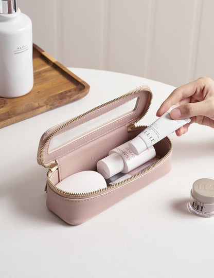 Clear Makeup Bag Travel Cosmetic Case Transparent Toiletry Bag with Zipper, Portable Make Up Organizer Traveling Compact Car Bag for Essentials, Sage Green, Medium