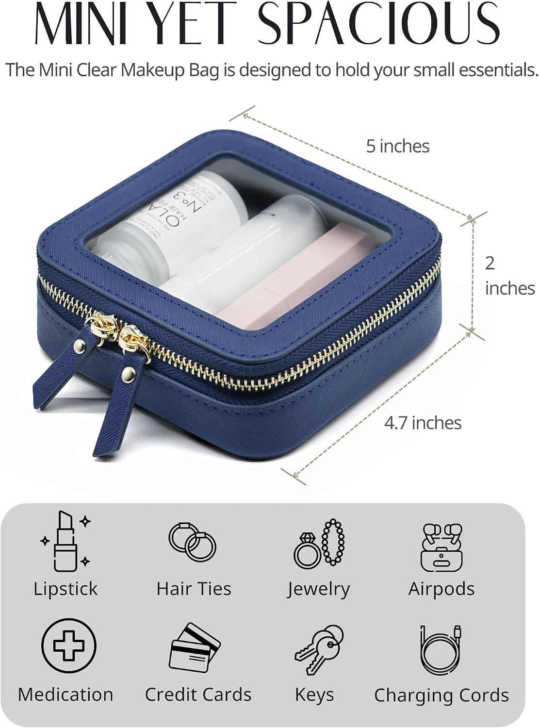 Clear Makeup Bag Travel Cosmetic Case Transparent Toiletry Bag with Zipper, Portable Make Up Organizer Traveling Compact Car Bag for Essentials, Sage Green, Medium