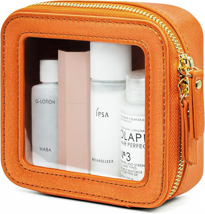 Clear Makeup Bag Travel Cosmetic Case Transparent Toiletry Bag with Zipper, Portable Make Up Organizer Traveling Compact Car Bag for Essentials, Sage Green, Medium
