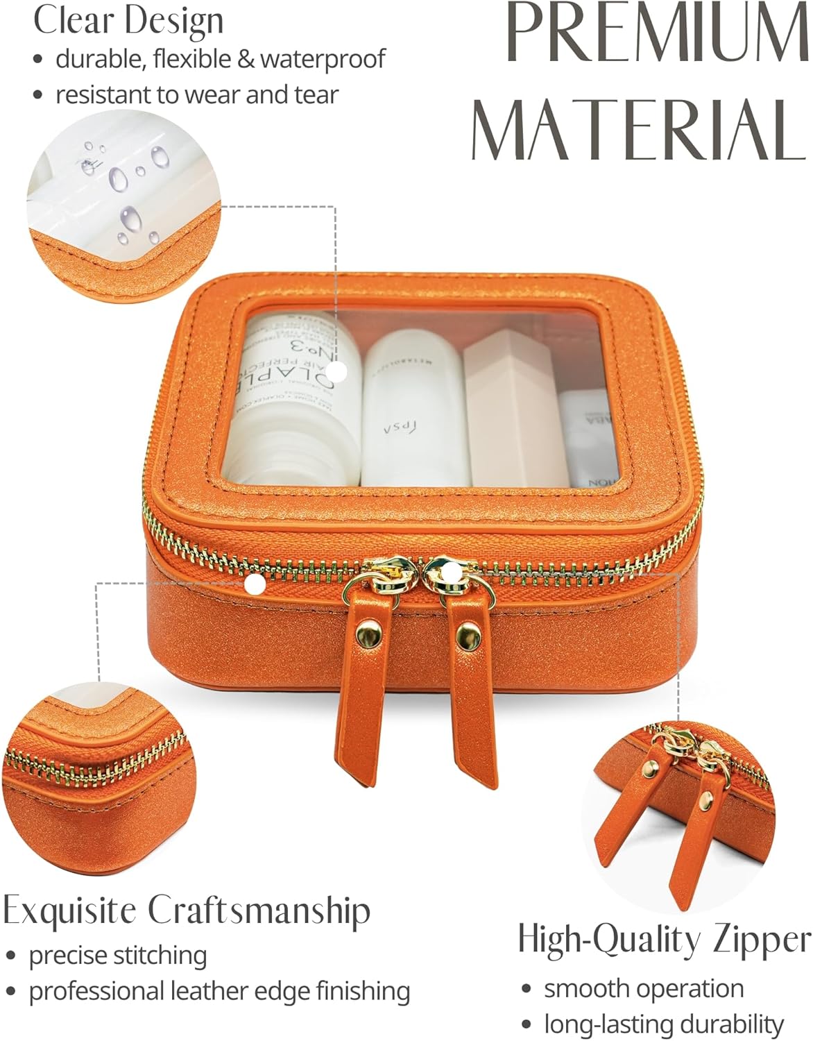 Clear Makeup Bag Travel Cosmetic Case Transparent Toiletry Bag with Zipper, Portable Make Up Organizer Traveling Compact Car Bag for Essentials, Sage Green, Medium