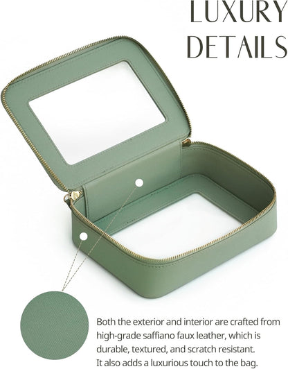 Clear Makeup Bag Travel Cosmetic Case Transparent Toiletry Bag with Zipper, Portable Make Up Organizer Traveling Compact Car Bag for Essentials, Sage Green, Medium