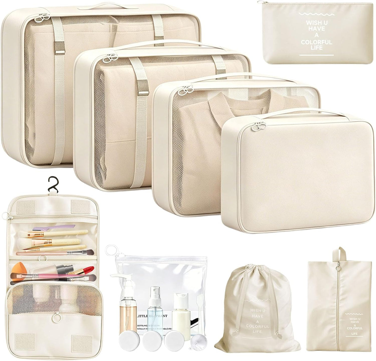 17 Set Packing Cubes for Travel, Luggage Organizer Bags with Travel Size Bottles, Lightweight Suitcase Organizer Bags Set, Travel Essentials and Accessories Packing Cubes for Women Men