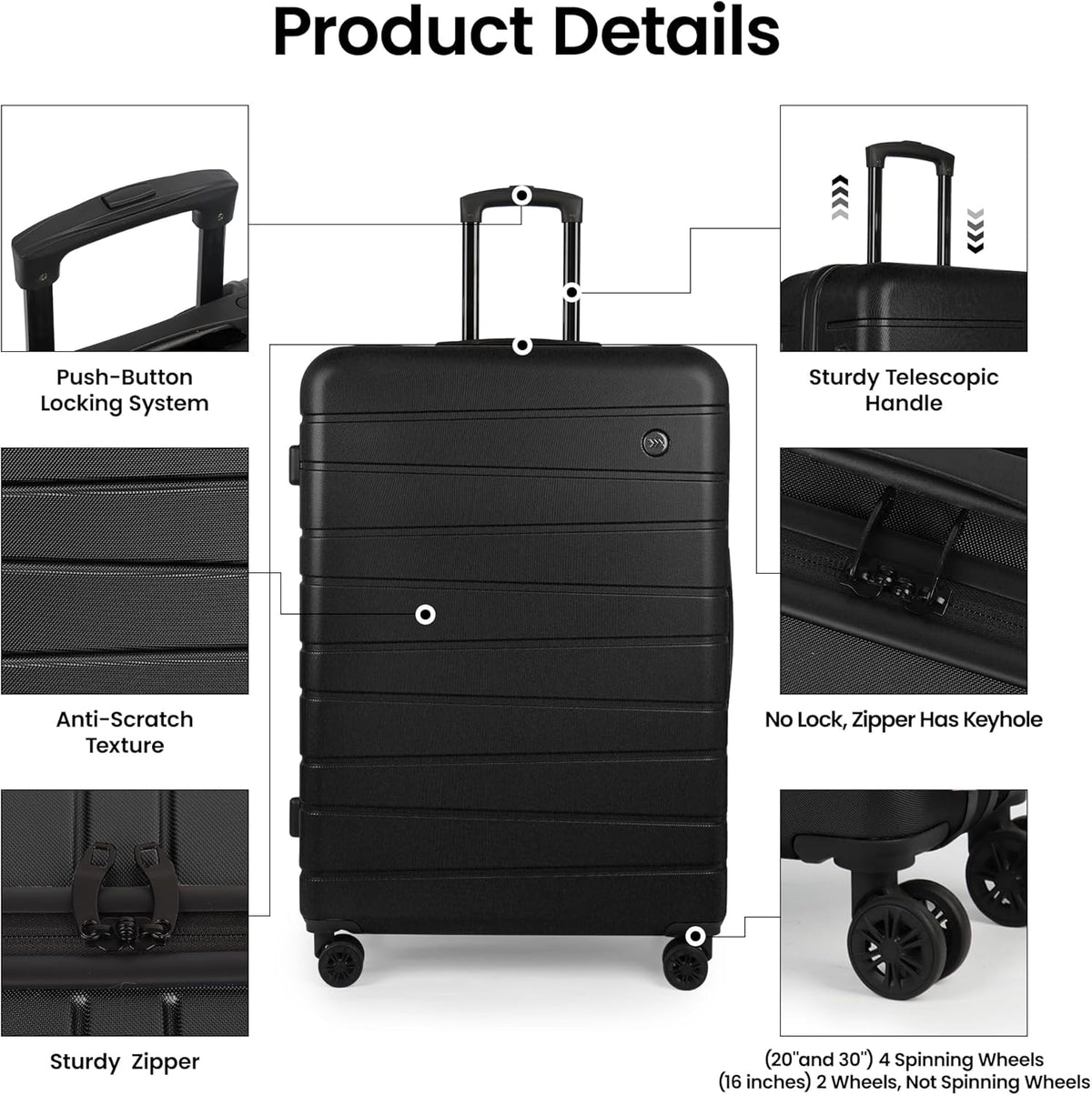 Luggage Sets 2 Piece（16in/30in）ABS Hard Shell Suitcase with Spinner Wheels and NO LOCK,Scratch-Resistant Surface,Lightweight Durable Rolling Suitcase for Men/Women（Rose Gold,16in/30in)
