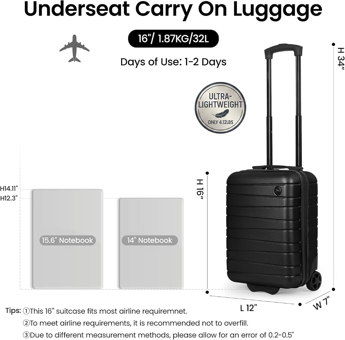 Luggage Sets 2 Piece（16in/30in）ABS Hard Shell Suitcase with Spinner Wheels and NO LOCK,Scratch-Resistant Surface,Lightweight Durable Rolling Suitcase for Men/Women（Rose Gold,16in/30in)